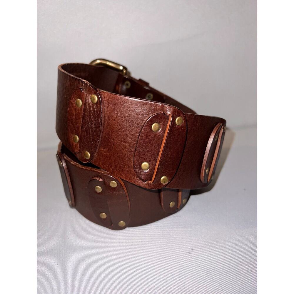 BANANA REPUBLIC Women's Size S Brown Genuine Leather Wide Panel Studded Belt - Picture 5 of 6